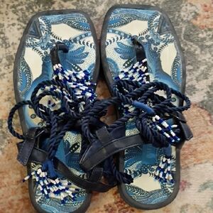 Farm Rio Stylish Blue Beaded Women's Sandals
